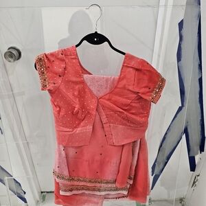 Peach embroidered saree